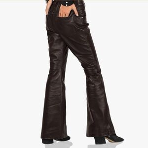 Laverapelle Women’s Genuine Lambskin Brown Leather Skinny Flare Pants